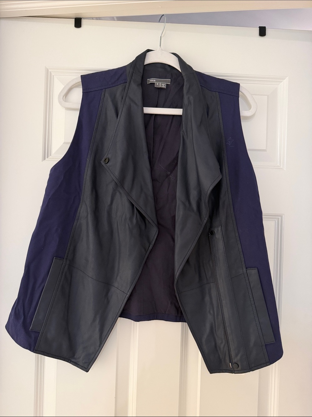 Women's Vince Navy Mixed-Material Vest